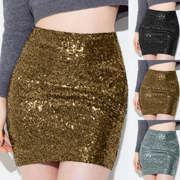 SMihono Fashion Sparkly Sequin Mini Skirt for Women Sexy High Waisted Glitter Bodycon Skirts Stretch Night Out Party Clubwear Silver 4