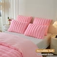 thumbnail image 7 of XeGe Set of 2 Fluffy Faux Rabbit Fur Pillowcases, Luxury Striped Plush Fuzzy Zippered Pillow Cases, Decorative Shaggy Furry Ribbed Long Pillow Shams for Bedroom Living Room 20x36, King, Pink, 7 of 7