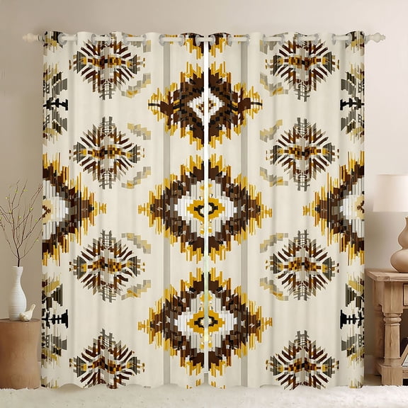 Homewish Hippie Aztec Blackout Curtains Set of 2 (52x84 Each) for Female Men Women,Exotic Style Window Curtains,Abstract Bohemian Geometric Curtains and Drapes,Lightweight Room Decor