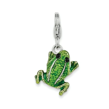 - 925 Sterling Silver 3 D Enameled Frog Lobster Clasp Pendant Charm Necklace Animal For Women