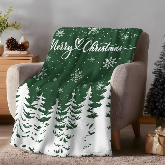 Throw Blanket Fleece Throw Blanket 30x40in, Christmas Tree Snow on Green Soft Lightweight Bed Blankets Merry Christmas Fuzzy Couch Blankets for All Season
