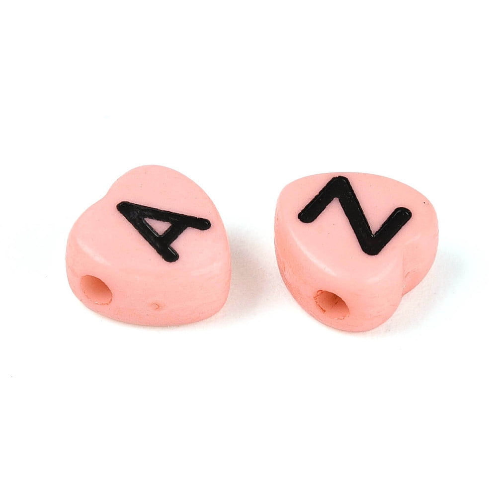 Opaque Acrylic Enamel Beads Horizontal Hole Heart with Mixed Black Letters Pink 7x7x4mm Hole: 1.5mm 3600pcs/500g diy