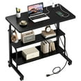 thumbnail image 1 of Soges 31.5" Height Adjustable Computer Desk with Charging Station, Adjustable Side Table Movable Laptop Desk with 2 Storage Shelves, Adjustable Desk on Wheels for Home Office, Sofa, Bed, Black, 1 of 9