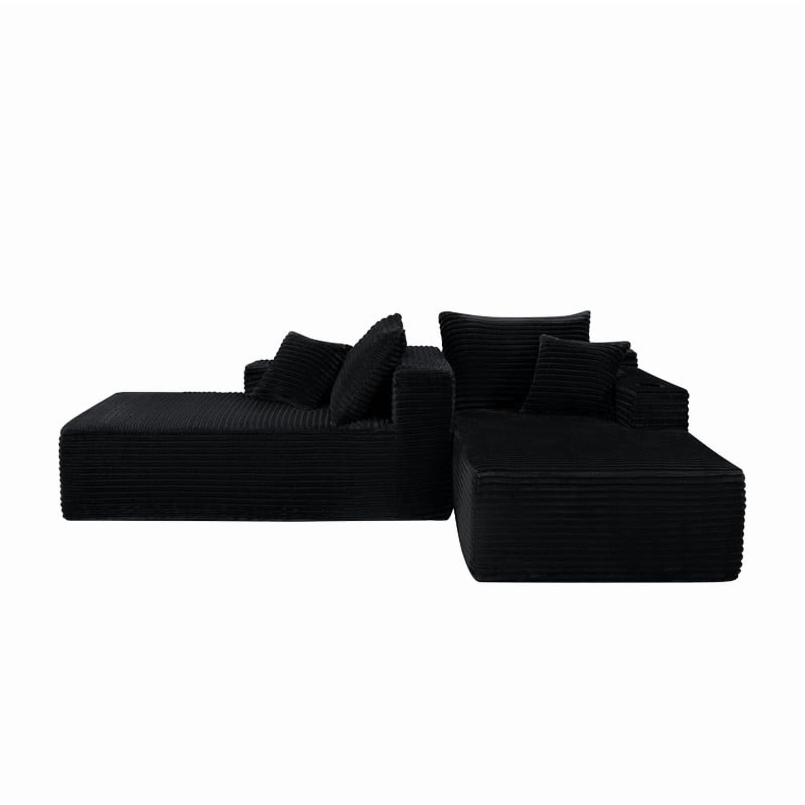 2-Seater Double Chaise Lounge, Deep Seat Upholstered Floor Couch, Boneless Loveseat Sofa with Cup Holder & Storage Pocket