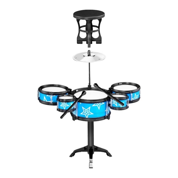 Simulación de conjuntos de batería que tocan kits de batería rítmica con baquetas Jazz Drum Musical Azul Con Silla