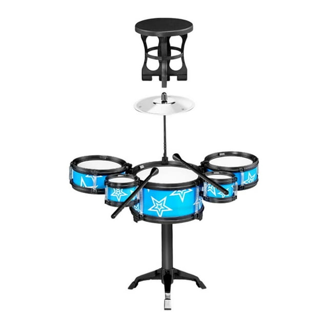 Simulación de conjuntos de batería que tocan kits de batería rítmica con baquetas Jazz Drum Musical Azul Con Silla
