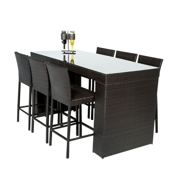 Belle Bar Table Set W Barstools 7 Piece Outdoor Wicker Patio Furniture In Espresso Tk Classics Bartable Withback 6, Wicker Bar Height Patio Table