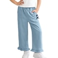 thumbnail image 6 of ZACPNCV Girls Tencel Denim Cargo Pants Wide Leg Flare Jeans Lyocell Summer Lightweight Casual Joggers with Pockets for Kids Outdoor, 6 of 6