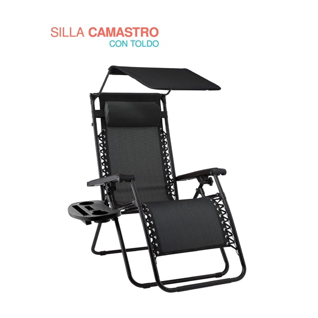 Silla Camastro Plegable Tecnologia Gravedad Cero Reclinable con sombrilla negro 6.49 pulg Elly Decor SO-SGCCD-BE