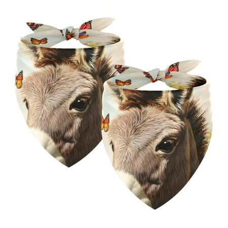 PhooArto Donkey Flowers Butterfly Dog Bandanas 2 Pack Soft Washable Pet Scarf Triangle for Large Dogs Puppies and Cats