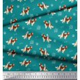 thumbnail image 3 of Soimoi Green Rayon Crepe Fabric Bird,Paw & Cocker Spaniel Dog Decor Fabric Printed Yard 46 Inch Wide, 3 of 3