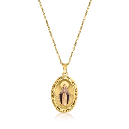 Ross-Simons Italian 14kt Yellow Gold Miraculous Medal Pendant Necklace With Multicolored Enamel, Women's, Adult