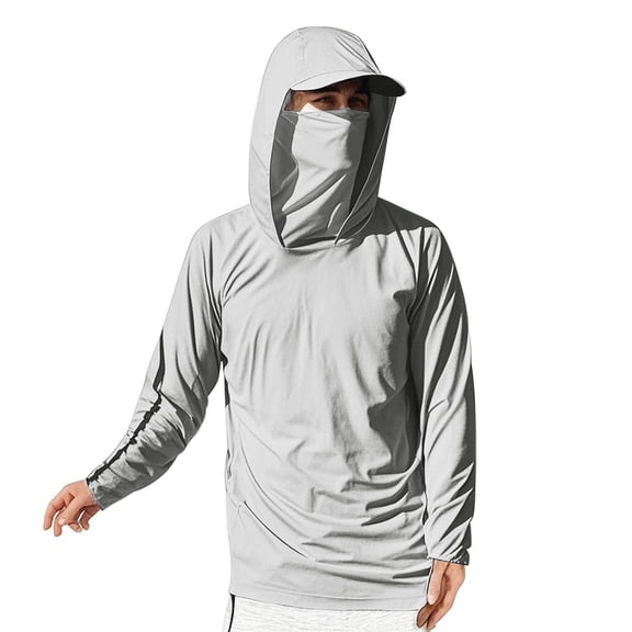 Men's UV Protection Sun Shirt Long Sleeve Hoodies With Face Covering Lightweight Breathable Top Summer Outdoor Fishing Hiking Beach Blouses