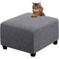 thumbnail image 1 of Ottoman Cover Slipcovers Square Fit Length 13"-44" Footrest, Stool Covers, Ottoman Protector Cover, Footstool Covers with Stretch Thick Checked with Elastic Bottom, Removable Washable(Gray,L(57-66cm)), 1 of 7
