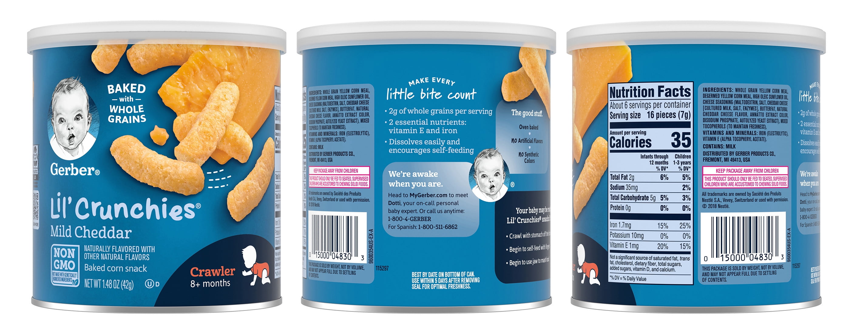 Gerber Lil' Crunchies Variety Pack, 1 Cheddar, 1 Veggie, 1 Tomato, 1 Ranch, 1 Maple, 1 Apple & Sweet Potato, 6 CT