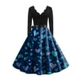 thumbnail image 5 of Valentine Dress for Women 1950S Retro Long Sleeve V-Neck Cocktail Dresses with Belt Love Heart Printing A-Line Dress Blue S, 5 of 5