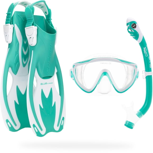 Set de snorkel Cressi Tinetto Rocks Dry S/M verde aqua