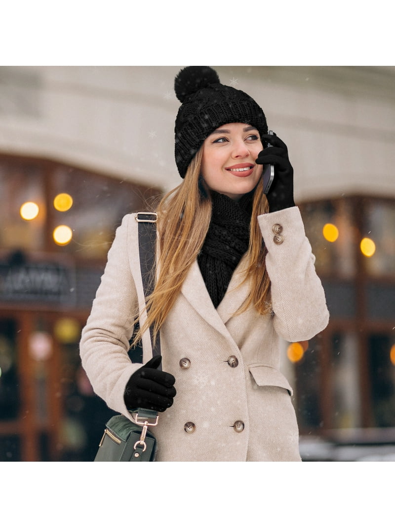 KOITHOT 3 Pieces Women Winter Hat Gloves Scarf Set, Soft  display picture 1