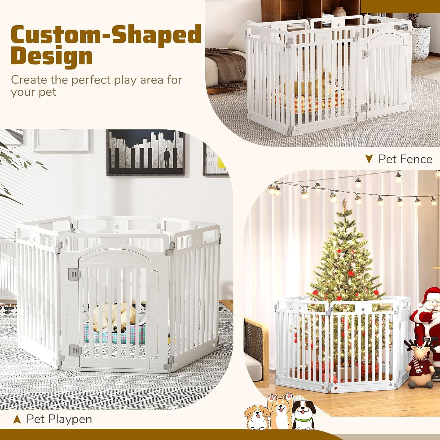 WSWJY 6 Panel Dog Playpen, 32'' Tall Plastic Pet Fence with Lockable Door, Indoor Outdoor Portable Dog Exercise Pen for Medium Dogs, Expandable & Configurable into Square or Rectangle
