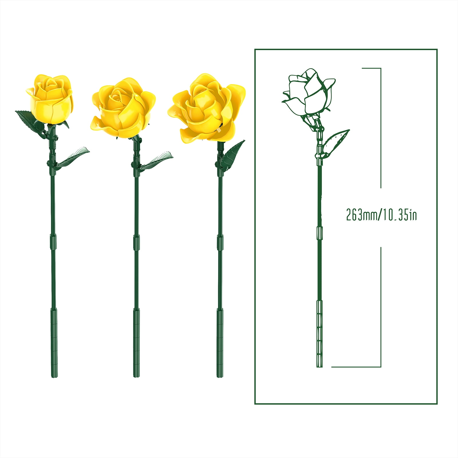 BrickPhos-Yellow Rose Flower Bouquet Building Set Toys ,Mothers Halloween Christmas Valentine's Day Gifts for Her  (585pcs)