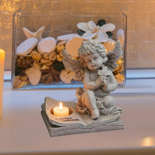 Figura de querubín para portavelas de té, estatua conmemorativa de repisa de velas, candelabro de ángel para gabinete, bautizo, cena, hotel, Pascua