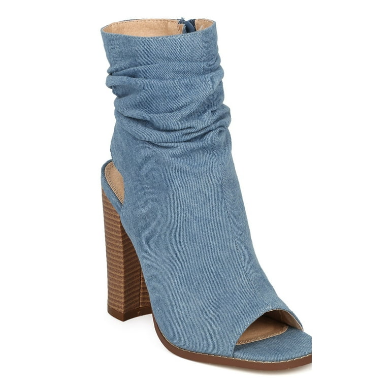Women Denim Peep Toe Open Back Slouchy Block Heel Bootie HC81 Walmart
