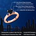 thumbnail image 2 of Gem Stone King 18K Rose Gold Plated Silver Black Onyx and Blue Created Sapphire 3-Stone Engagement Ring for Women (0.90 Cttw, Round 6MM, Gemstone December Birthstone, Size 5), 2 of 6