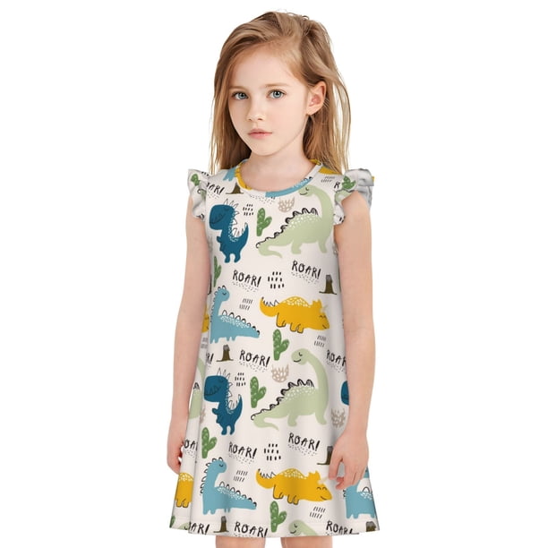 Balery Childish Dinosaur Camisón de princesa para niñas, pijama de algodón con mangas abullonadas, suave y bonito.-XX-Large