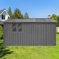 thumbnail image 2 of 12ft x 10ft Metal Outdoor Storage Garden Tool Shed Workshop with Foldable Worktable, Shelves, Window, Hanging Lamp Hook & Apex Roof for Backyard Garden Patio, Grey, 2 of 7