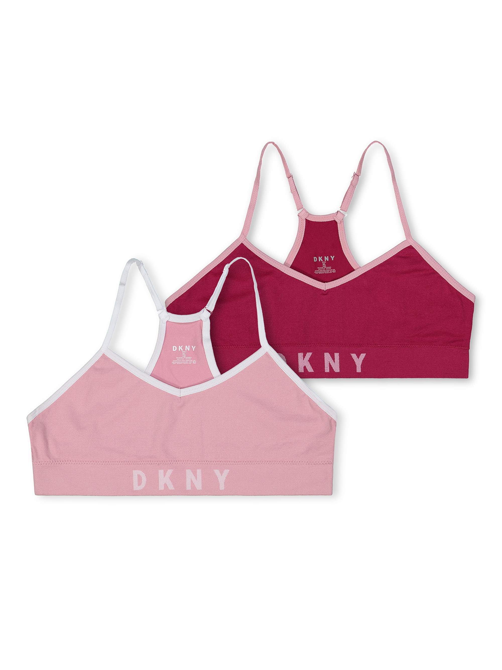 DKNY DKNY Girls Bra, 2 Pack Seamless Racerback Bralette Sizes S XL