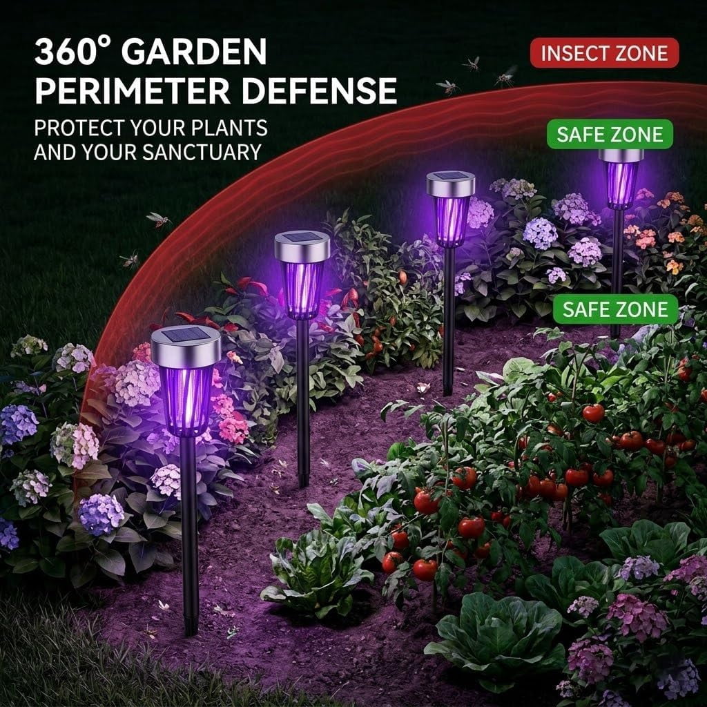 G · PEH Solar Bug Zapper Outdoor Waterproof Solar Powered Mosquito Zapper Outdoor Led Fly Zapper Lighting Lamp Stake Landscape Fixture (4 Pack)