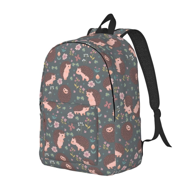 Fotbe Hedgehogs and Flowers1 Mochila de Lona con Estampado, Mochila Duradera, Mochila Versátil de Alta Calidad, Mochila Compacta Vintage-Medium