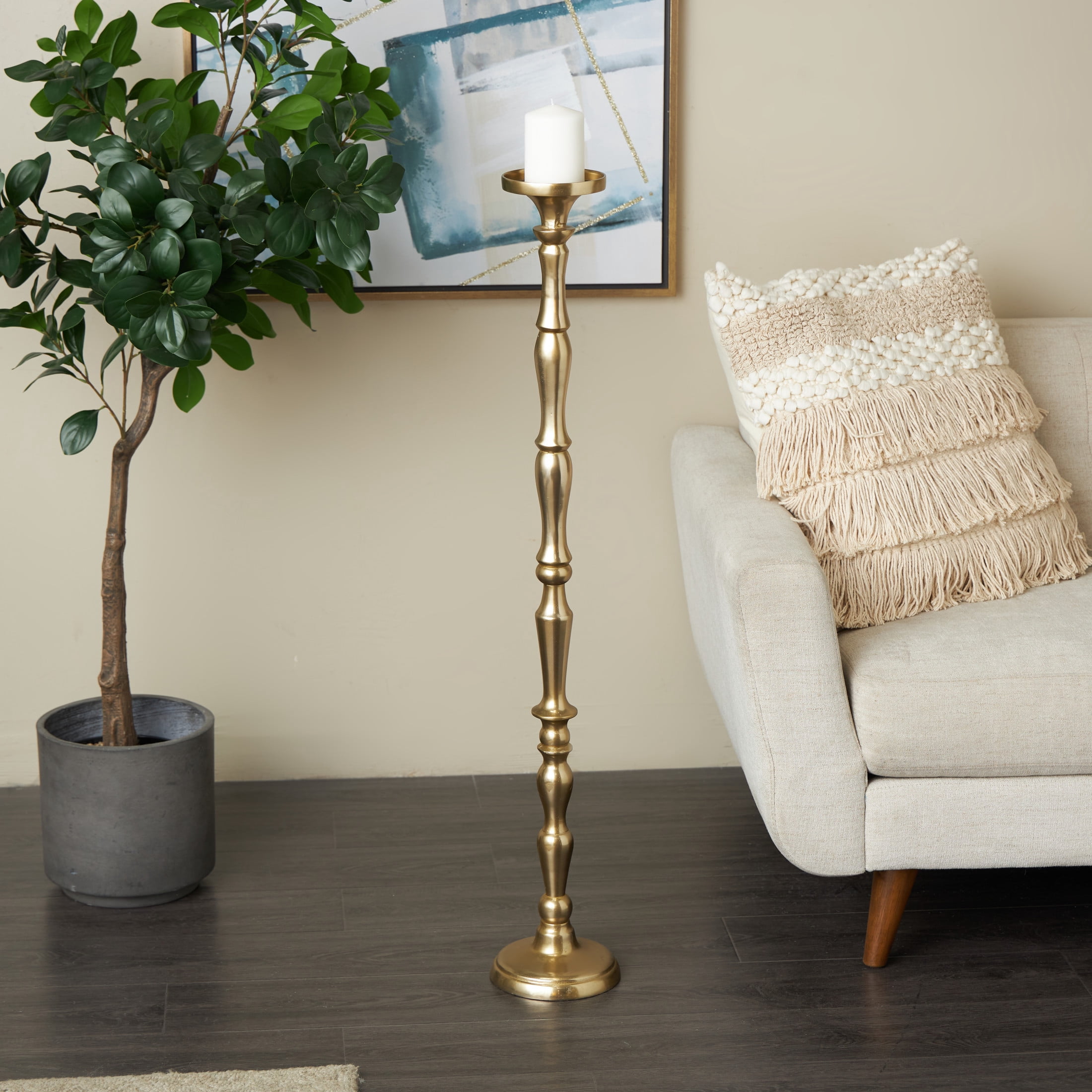 DecMode Brass Aluminum Metal Floor Candle Holder