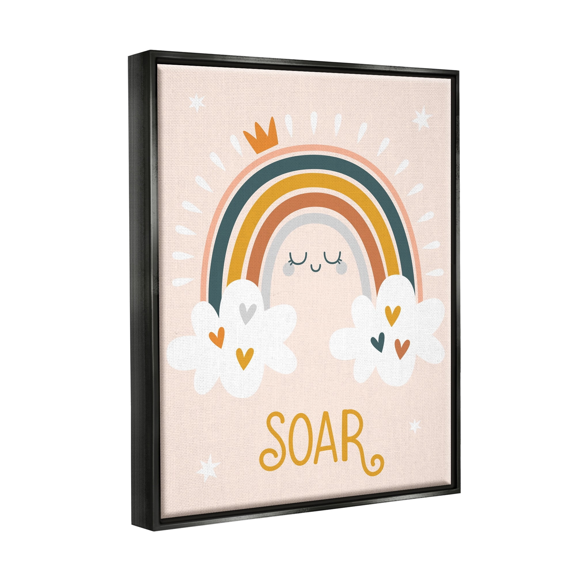 Stupell Industries Casual Soar Calligraphy Smiling Rainbow Hearts Stars Graphic Art Luster Gray Floating Framed Canvas Print Wall Art, Design by Ilis Aviles