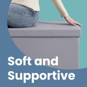 LEDREM 43 Foldable Storage Ottoman Bench, Ottoman with Storage 660lb Capacity, Synthetic Leather Ottoman Footstool, Light Gray