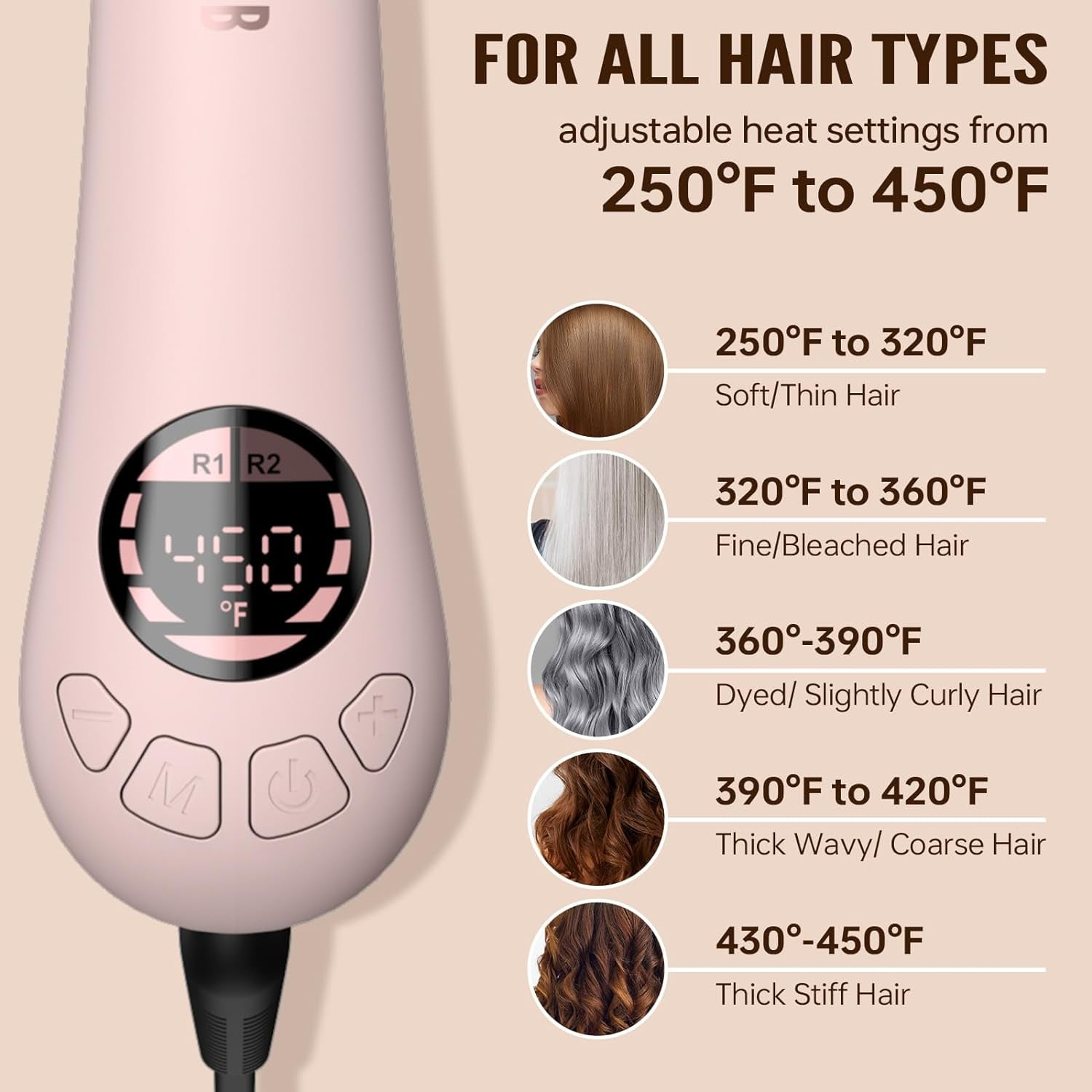 MESCOMB Auto Rotating Curling Wands, 1 inch, Pink, 250°- 450°F, for Waves, Beach Curls, Pink