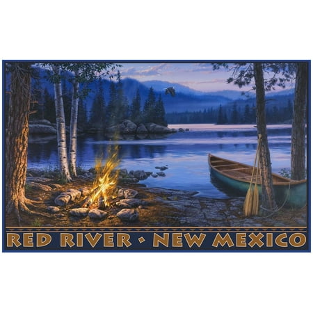 Red River New Mexico Lake Canoe Fire Travel Art Print Poster By Darrell Bush 24 X 36 - 