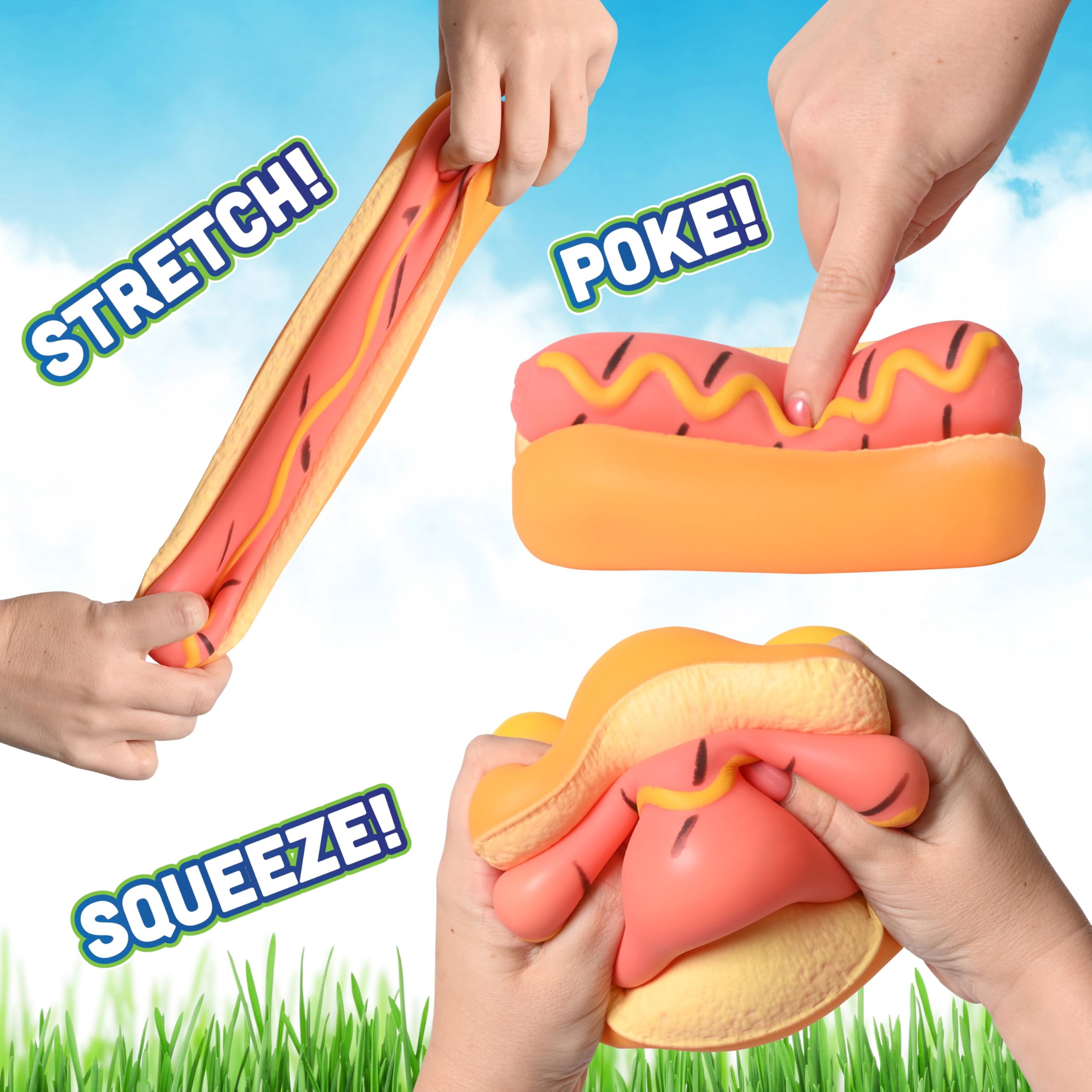 Squishies Jumbo Hot Dog Squishy Tool, Squeezy Two-Piece Therapy Gag Gift for Adults (1 Pc)