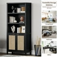 thumbnail image 6 of SICOTAS Rattan 5 Tier Bookshelf Set, Black 5-Shelf Library Bookcase, 6 of 8
