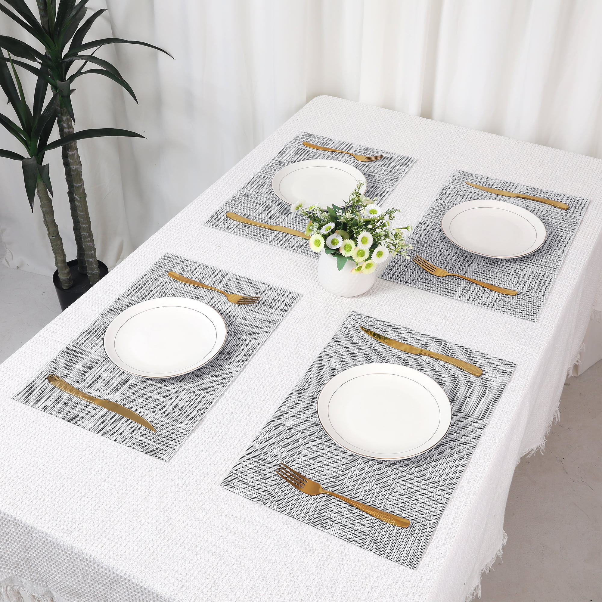 Unique Bargains Vinyl Placemats for Kitchen Dining Table Wipeable Mat Light Gray 18x12in