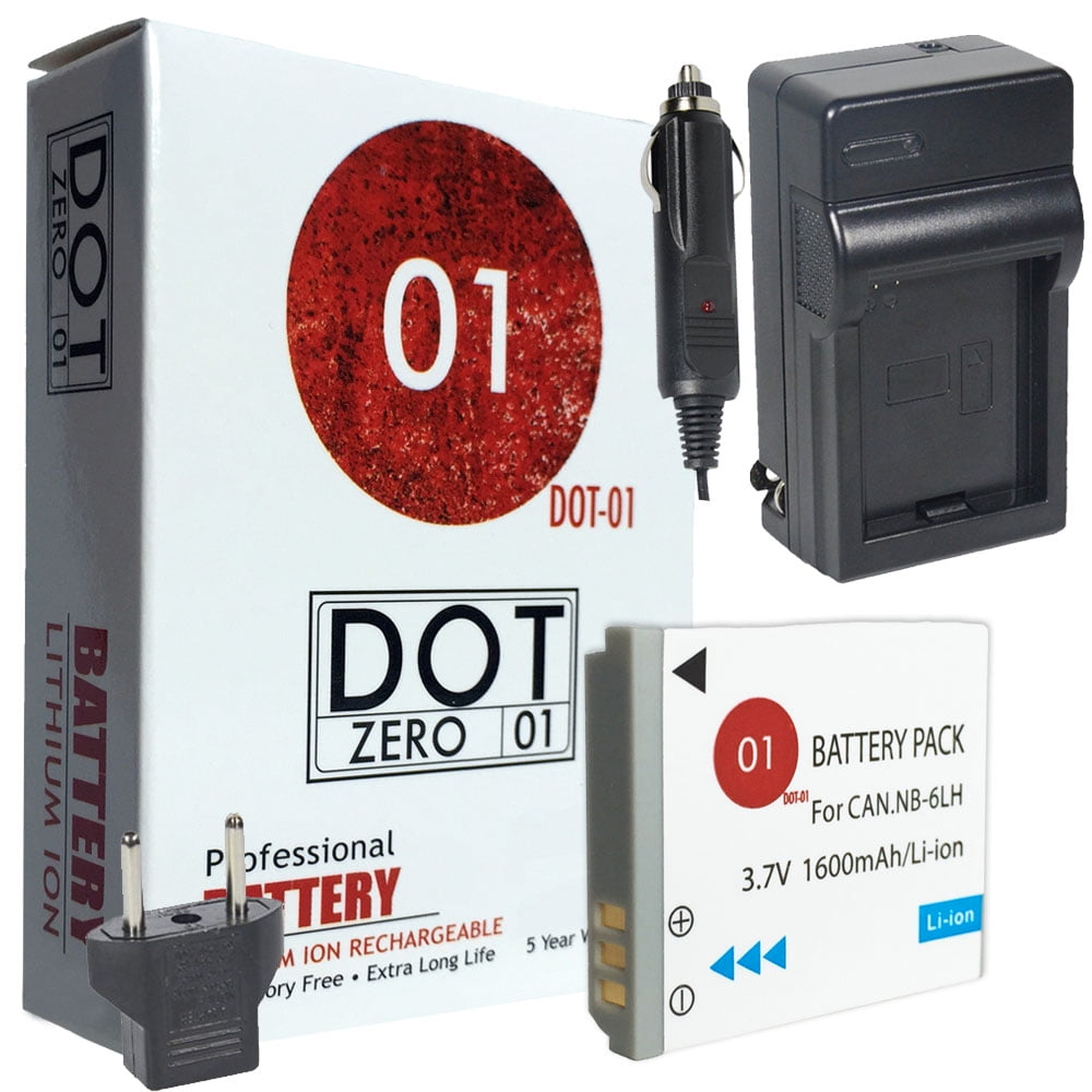 DOT01 Brand 1600 mAh Replacement Canon NB6L Battery and Charger for