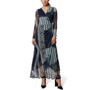 Laundry V-Neck Long Sleeve Tie Waist Multi Print Tiered Mesh Dress-BLUE MULTI / 6
