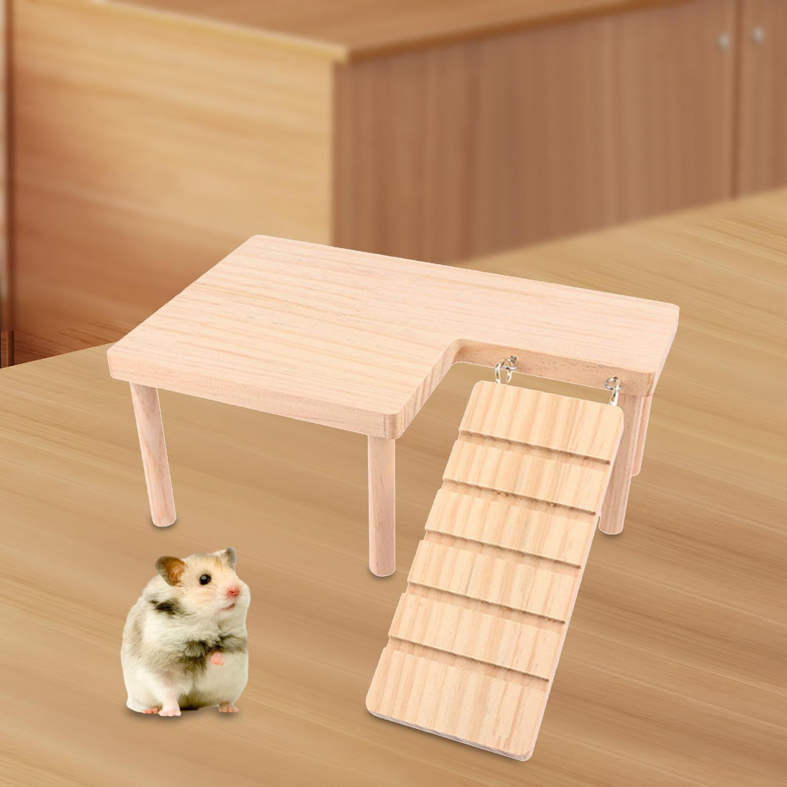 Gazechimp Hamster Wooden platforms Toy with Ladder Cage Accessory for Rat Mouse Gerbil right