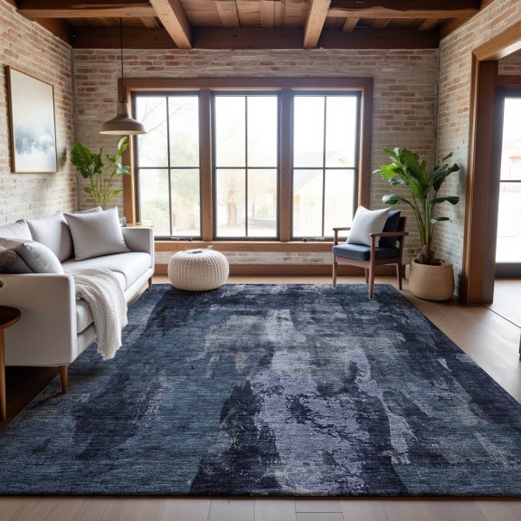 Addison Rugs Mayfield Premium Machine Washable Transitional Modern Navy Rectangle Rug, 8' x 10'