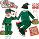 thumbnail image 1 of Conjunto de pantalones navideños verdes para niñas, 3 piezas, sombrero, camiseta y pantalones, disfraz de elfo, fiesta familiar de Año Nuevo, juego de rol, actuación, 1 of 5