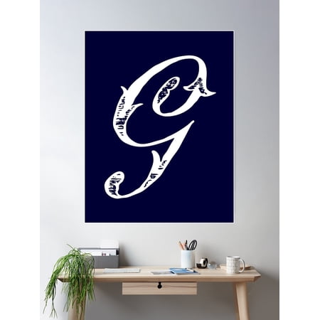 Antique Stylish White Navy Blue Monogram Letter G Poster Wall Art, Modern Wall Decor For Living Room Bedroom, 8x12 UNFRAMED