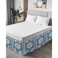thumbnail image 4 of Blue Boho Wrap Around Bed Skirts for King Bed 18" Drop,Bed Skirt with Adjustable Elastic Belt Dust Ruffle Bed Valance for Bedroom Hotel Farmhouse Bohemian Medallion Oriental Flower Bed Frame Cover, 4 of 7