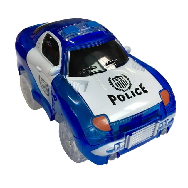 Light Up Car Track Toy Racing Track Accessories Compatible with Most Tracks (Blue Police Car)