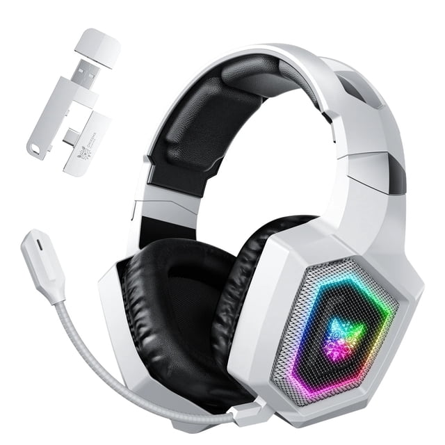 Audífonos Inalámbricos para Juegos para Ps5/ps4/pc/switch, Audífonos para Juegos Bluetooth de 2,4 G con Micrófono, Audífonos Estéreo para Juegos, Luz RGB y Ajustable para Laptop Mac