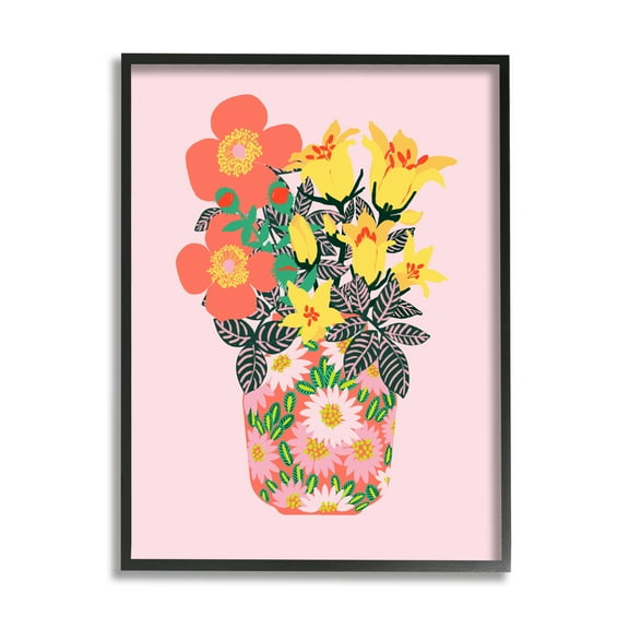 Stupell Industries Pink Modern Bouquet Botanical & Floral Painting Black Framed Art Print Wall Art, 11 x 14